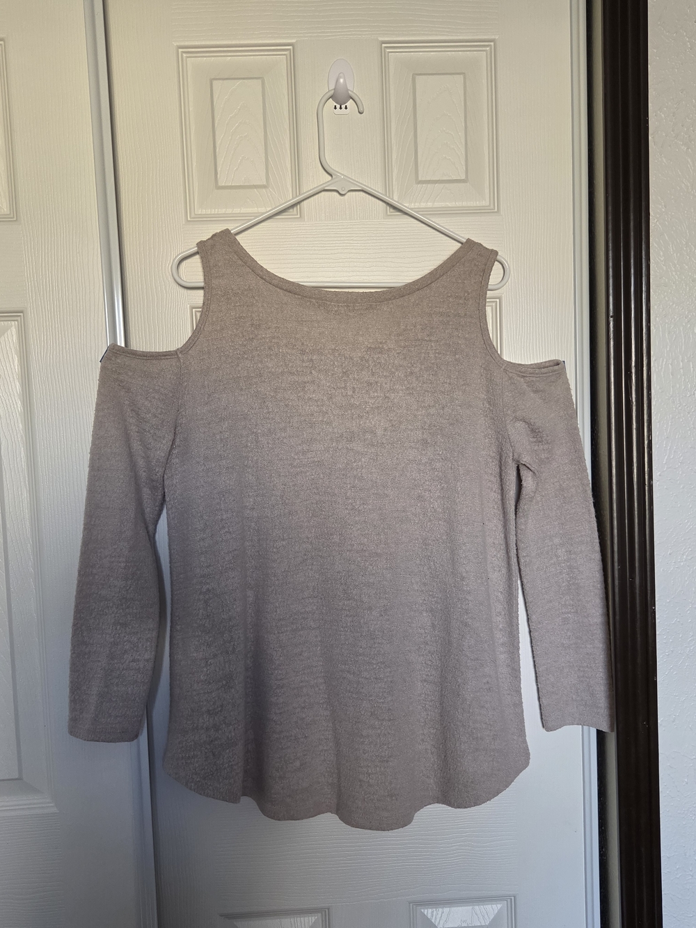 Cherish Off-the-Shoulder Taupe Knit Sweater